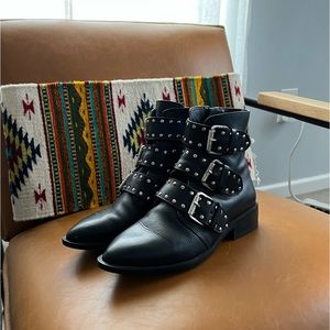 STEVEN by Steve Madden studded buckle ankle booties.